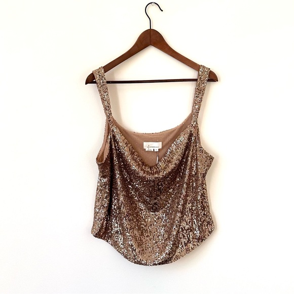 NWT Anthropologie Gold Shimmer Sequin Party Tank Top Size XL - Picture 2 of 9